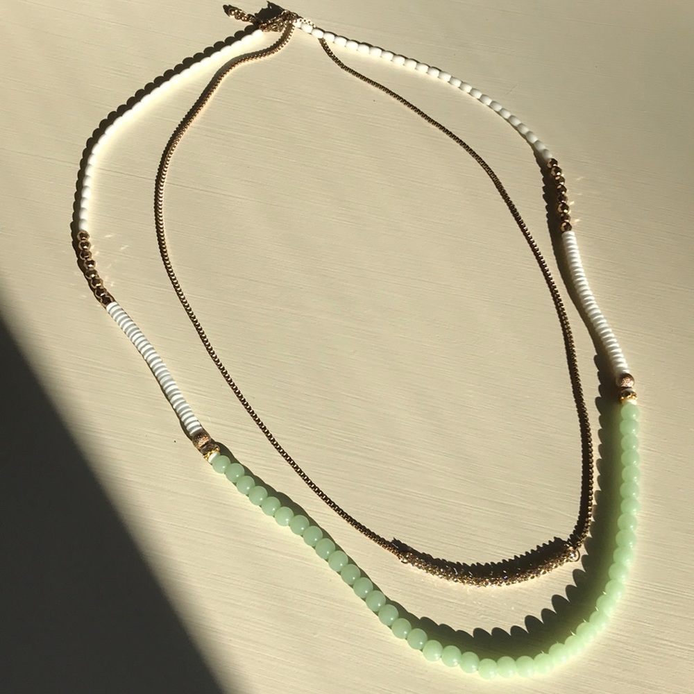 Costume Long double layered bead & gold necklace!